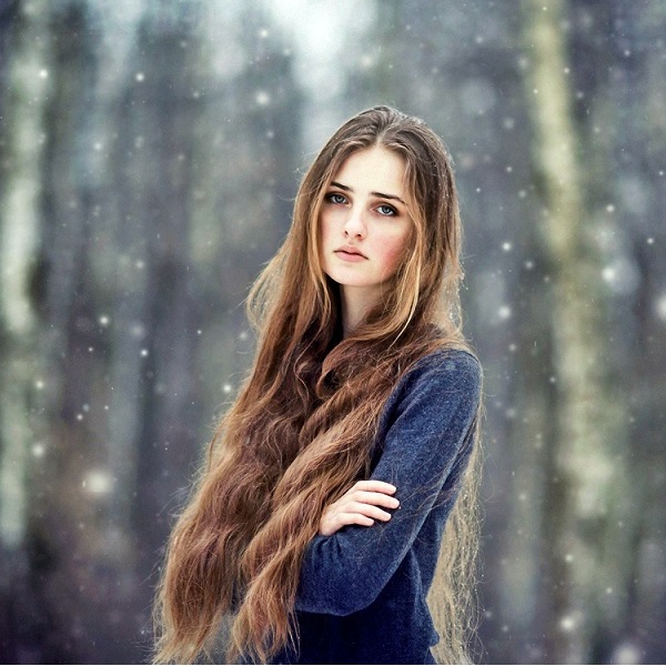 Beautiful Girl With Long Hair In Snow Images