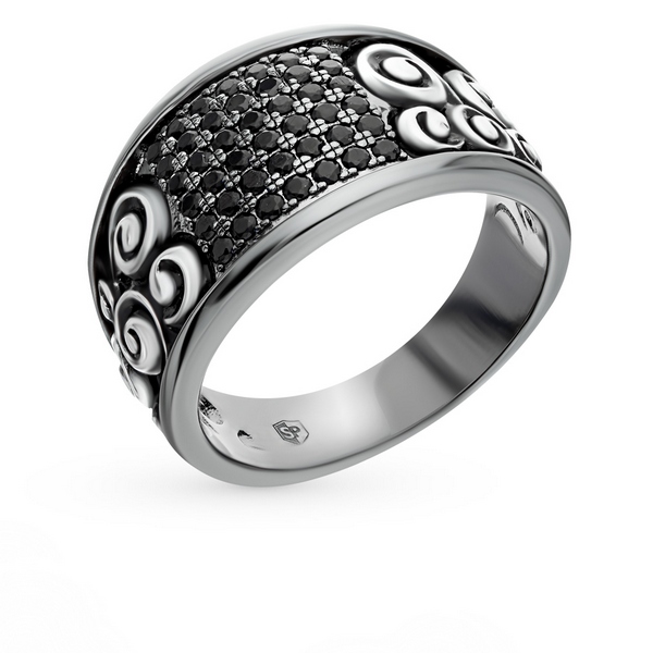 кольцо мужское серебряное с фианитами