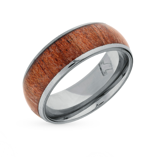 кольцо из вольфрама и дерева в подарок на свадьбу