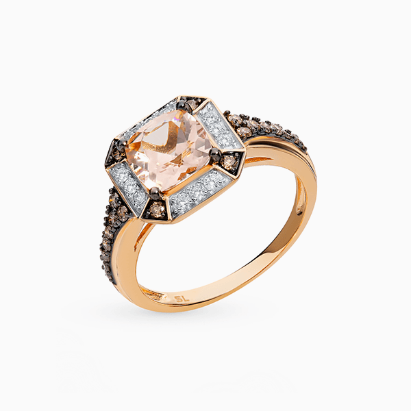 Кольцо SL, розовое золото, бриллианты, морганит