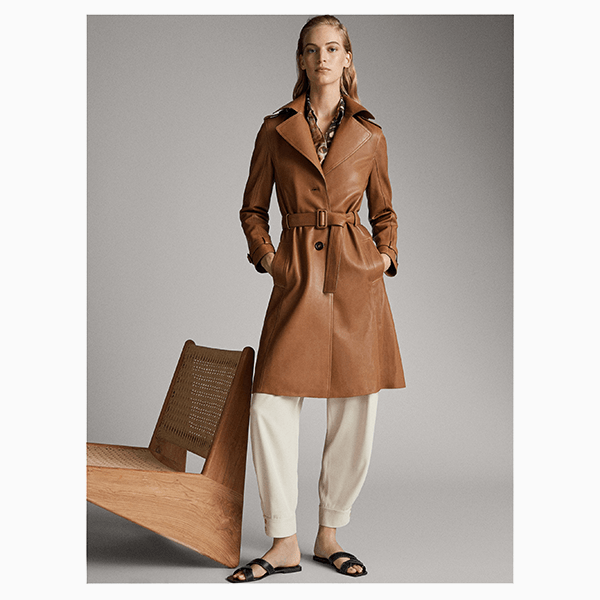 Кожаный тренч Massimo Dutti