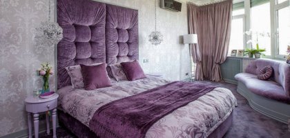 Фиолетовая спальня в интерьере: особенности, фото, для каких стилей подойдет
