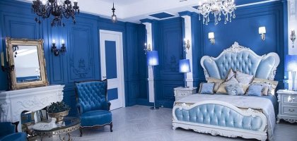 Синяя спальня в интерьере: особенности, фото, для каких стилей подойдет