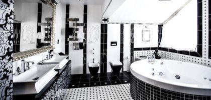 Черно-белая ванная в интерьере: как оформить, фото в интерьере