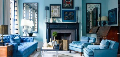 Modrý obývací pokoj v interiéru: design, zajímavé nápady s fotografiemi