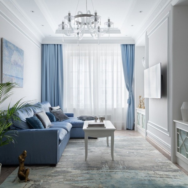 Obývací pokoj v modré barvě