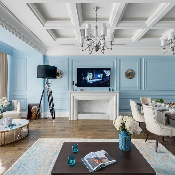 Obývací pokoj v modré barvě